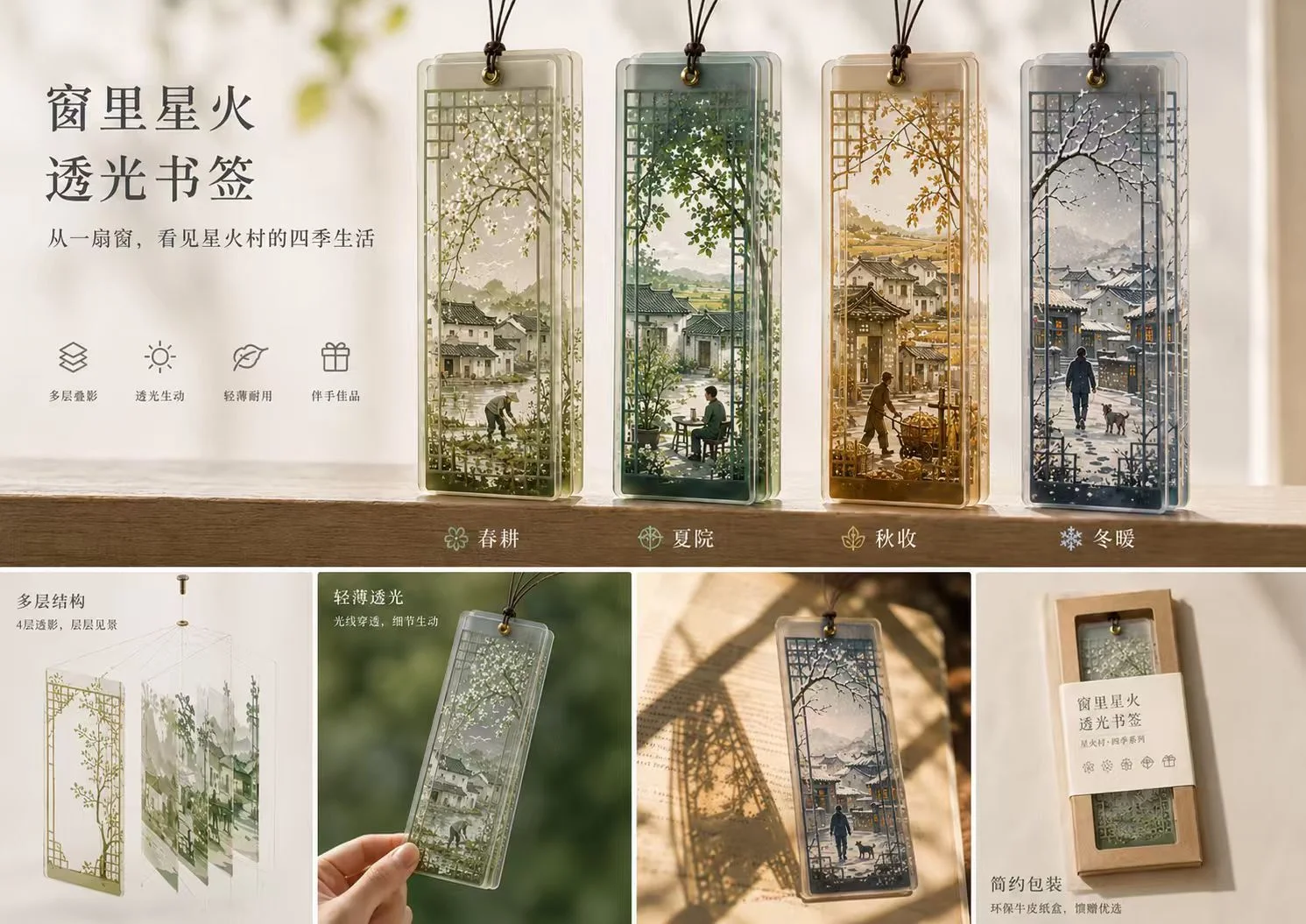 窗里星火四季透光书签设计